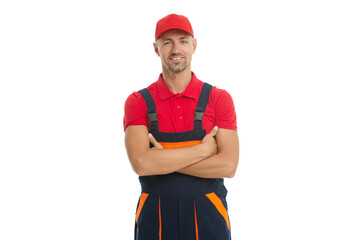 Repairman isolated on white. Man builder engineer. Construction builder do successful work. Civil...