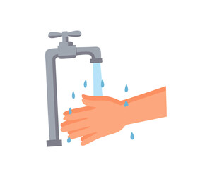 illustration of a hand being rinsed under a running faucet. Clean water and hygiene concept, ideal for healthcare, sanitation, or handwashing awareness designs
