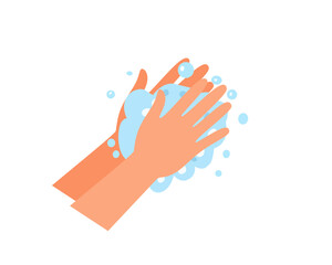 Handwashing with soap and bubbles vector illustration. Represents hygiene, health care, and virus prevention. Perfect for posters, guides, and educational materials