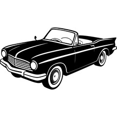 classic american convertible car on silhouette white background  