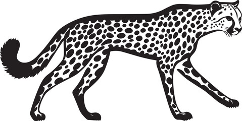 Fototapeta premium Cheetah Stretching Front legs extended back arched tail flicking. full length silhouette black vector illustration