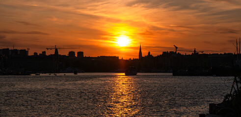 Stunning Sunset Over City Skyline in Stockholm