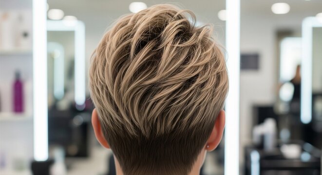 Short pixie cut with textured styling and sharp detail