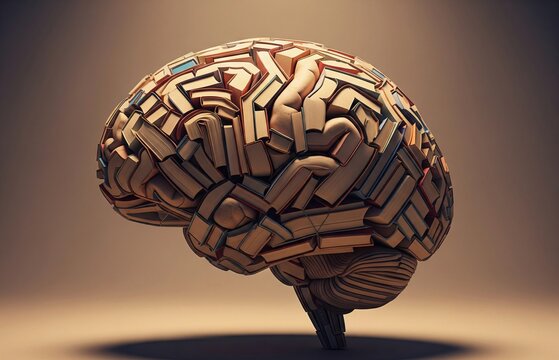 Brain constructed from layered book pages, symbolizing intelligence, reading awareness, and the spirit of International Literacy Day