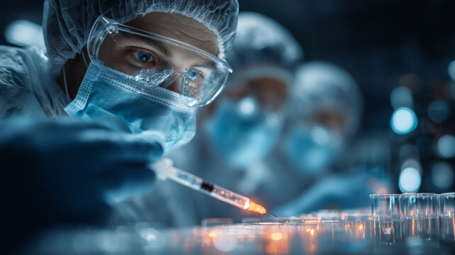 Medical team carefully prepares gene therapy injection in laboratory setting - Powered by Adobe