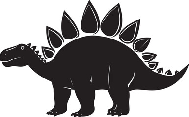 Stegosaurus A sturdy herbivore characterized by its massive back plates, spiked tail, and diminutive head, complete black vector silhouette design.