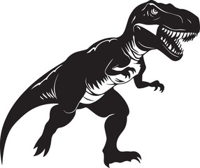 Obraz premium T-Rex Pursuing Prey A T-Rex running swiftly after its target, teeth exposed and eyes locked on its prey, full-length black silhouette vector illustration.