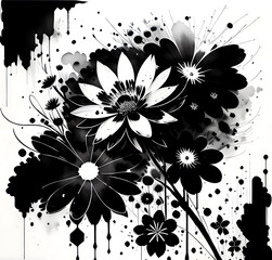Dark Botanical Black Flower Seamless Pattern,generative ai