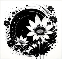 Dark Botanical Black Flower Seamless Pattern,generative ai
