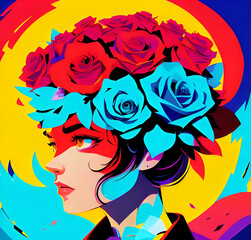Abstract Colorful Female Face Portrait - Modern Artistic Illustration,generative ai
