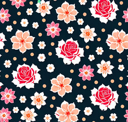 Elegant Red Roses Pattern on Dark Background - Romantic Floral Design,generative ai
