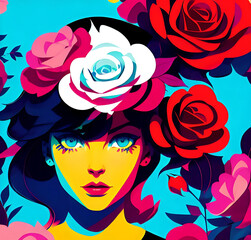 Abstract Colorful Female Face Portrait - Modern Artistic Illustration,generative ai
