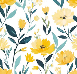 Botanical Yellow Blossom Repeat Print Design,generative,ai
