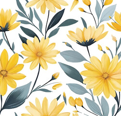 Botanical Yellow Blossom Repeat Print Design,generative ai


