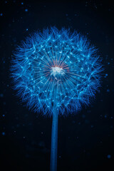 Luminous Blue Dandelion Cosmic Swirl on Deep Black Background