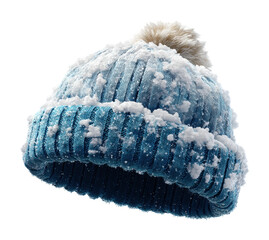 Snowy winter action blue knit hat in frosty