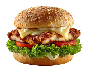 Juicy fried chicken burger fast food restaurant food bright