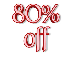 3d rendering of eighty percent discount number on transparent background