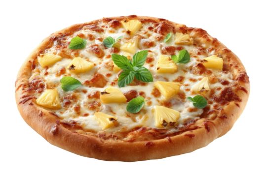 Delicious pizza with pineapple and mint gourmet kitchen food culinary delight