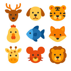 Animals nine cute animal head icons perfect for creative projects such as childrens books, websites, and educational materials.