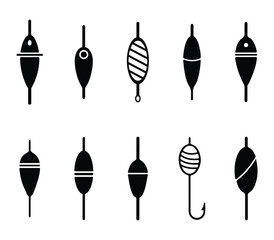 Silhouette of fishing bobbers and floats icon for fishing related projects.