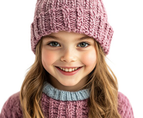Joyful child smiling in cozy knitwear portrait bright atmosphere