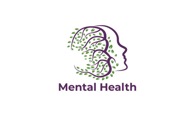 Mental Health logo with brain and green leaves