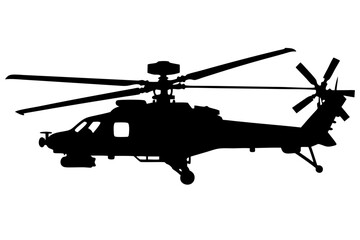 Powerful Attack Helicopter Silhouette Military Aircraft Vector Illustration