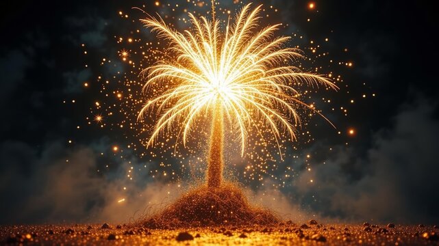 Bahamian Palm Fireworks Celebration Over Flag