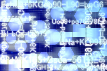 テーマは科学。ベースは青色のグラデーションで円、正方形、六角形、数字、記号でデザインした背景、壁紙