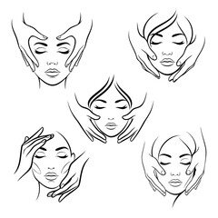 facial massage icon set