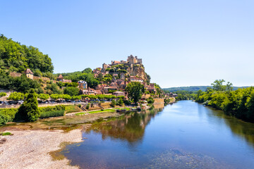 The Chateau de Beynac and the village of Cazenac along the Dordogne River, France