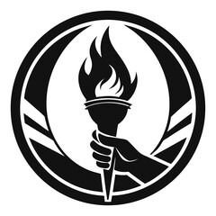 A stylized hand holding a torch vector icon. The hand is a dark  outlined on white background.