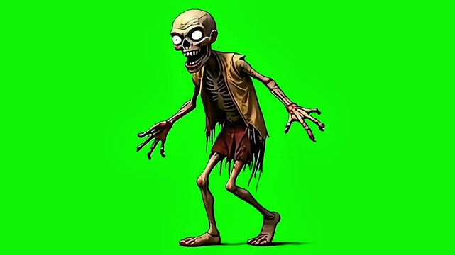 Cartoon horror Zombie walking green screen animation, Generative AI