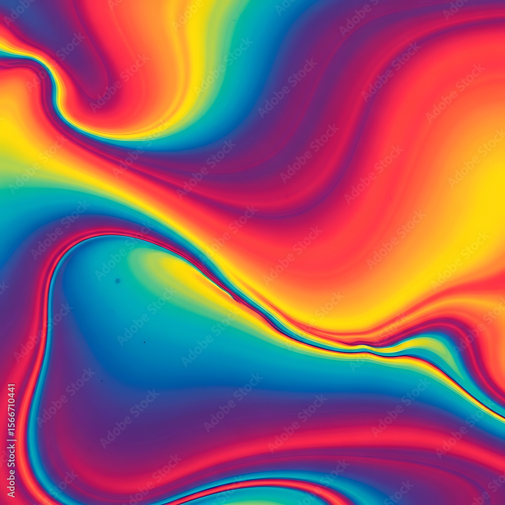 Poster a vibrant and colorful abstract background with a fluid, liquid swirl texture. bright waves of rainb