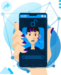 Facial recognition - Face unlock on smartphone with a gothic girl