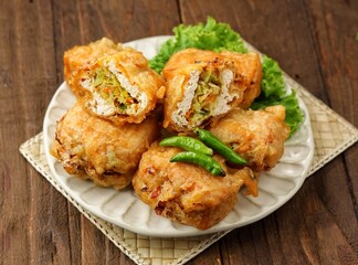 Tahu Isi. Stuffed tofu is known as fried food in the form of brown tofu filled with various fillings.