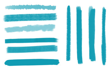 Set of Blue / turquoise watercolor brush strokes for presentations, note-taking annotations etc. 