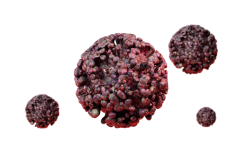 3d Coronavirus particle virus with red spike protein on red surface, close up view of virus structure icon, detailed viral infection concept with digital illustration and dark background. 3d render.
