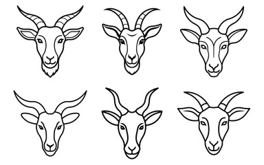 Line Art Goat Heads; Minimalist, Elegant, Vector Illustration
