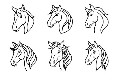 Elegant Line Art Horse Head Portraits: Versatile Vector Illustrations for Branding, Design, and Print.