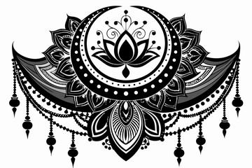 vector illustration of a crescent moon floral ornament