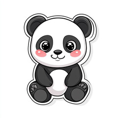 Fototapeta premium A very cute, smiling cartoon panda with big blue eyes and rosy cheeks, looking directly at the viewer.