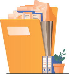 Document database in the form of a large yellow folder with documents