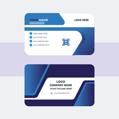 Double-sided creative business card template. Portrait and landscape orientation. Blue and White corporate business card design