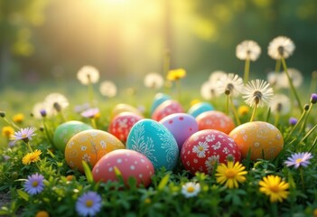 vibrant colorful easter eggs nestled lush green grass spring celebration festive decoration, rainbow, lgbtq, lgbt, pride, love, equality, arrangement, vivid
