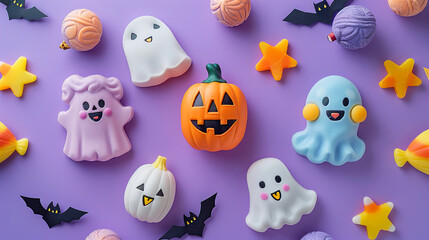 Halloween Backdrop in Sweet Purple with Seasonal Icons