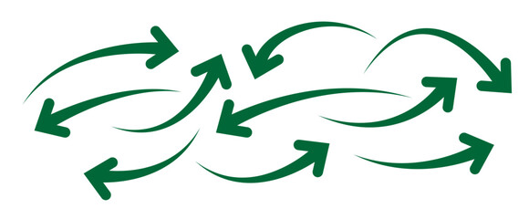 Green Curved Arrows Vector Icons – Flow Direction Symbol Collection