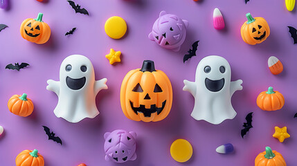 Halloween Backdrop in Sweet Purple with Seasonal Icons