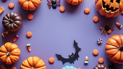 Halloween Backdrop in Sweet Purple with Seasonal Icons